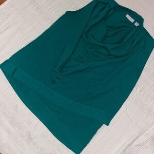 New York & Company Teal Draped Cowl Neck Blouse